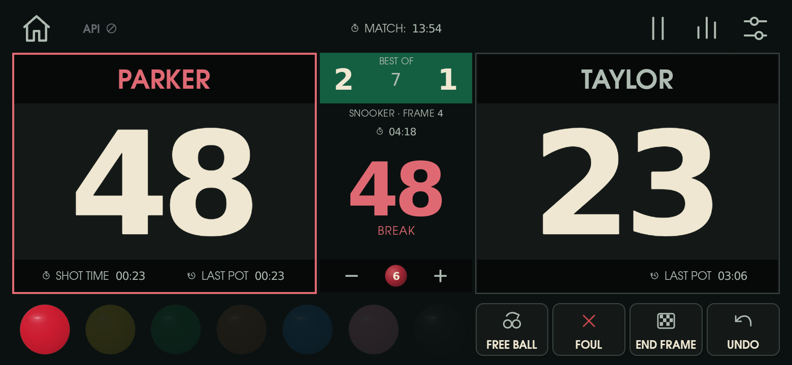 The classic snooker match screen